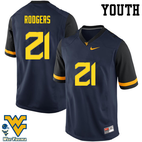 Youth #21 Ira Errett Rodgers West Virginia Mountaineers College Football Jerseys-Navy - Click Image to Close